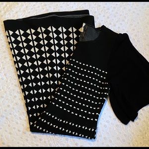 Anthro black/white A-line triangle print dress